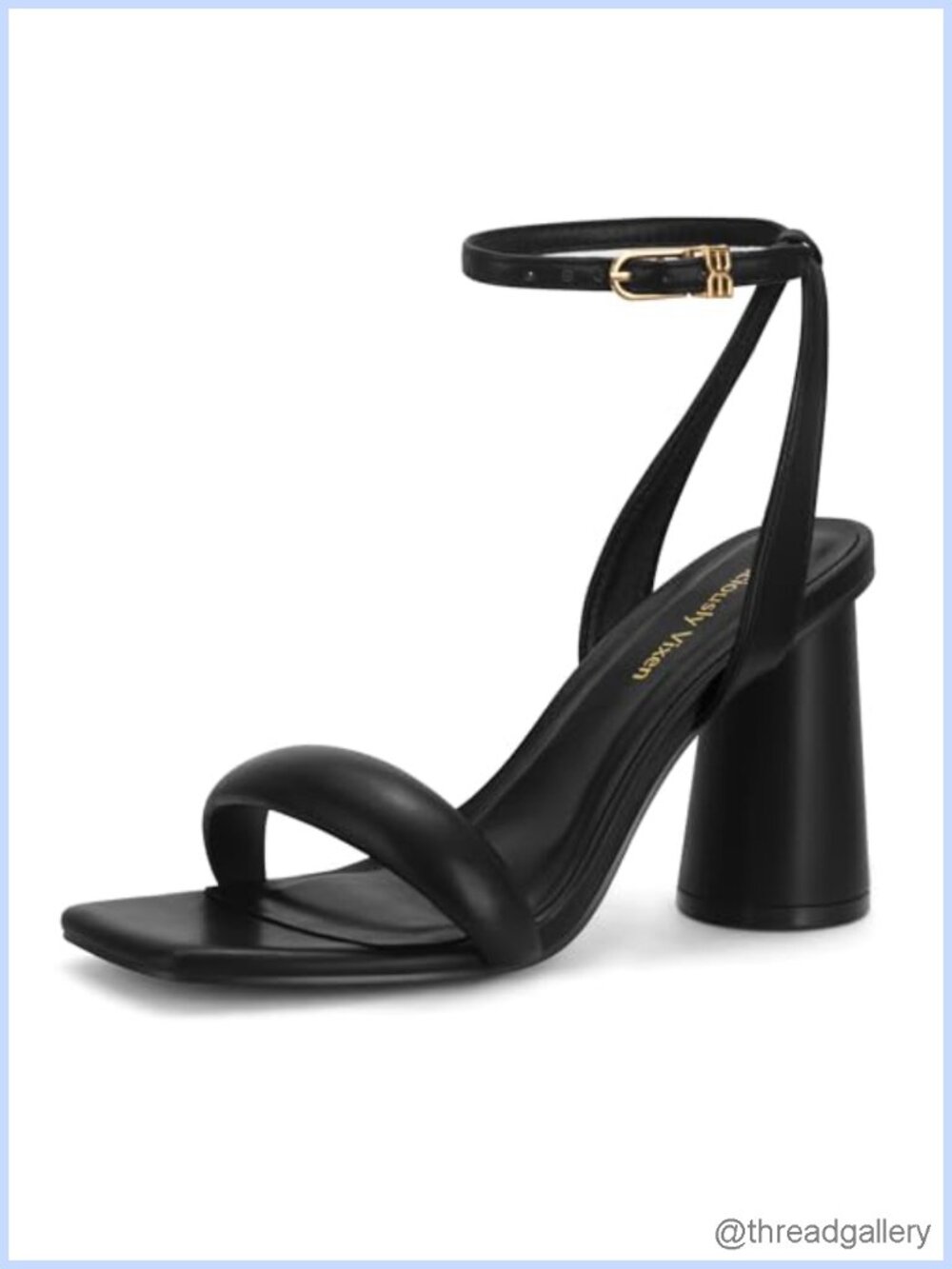 Faux Leather Block Heel Strappy Sandals with Open Square Toe & Ankle Strap